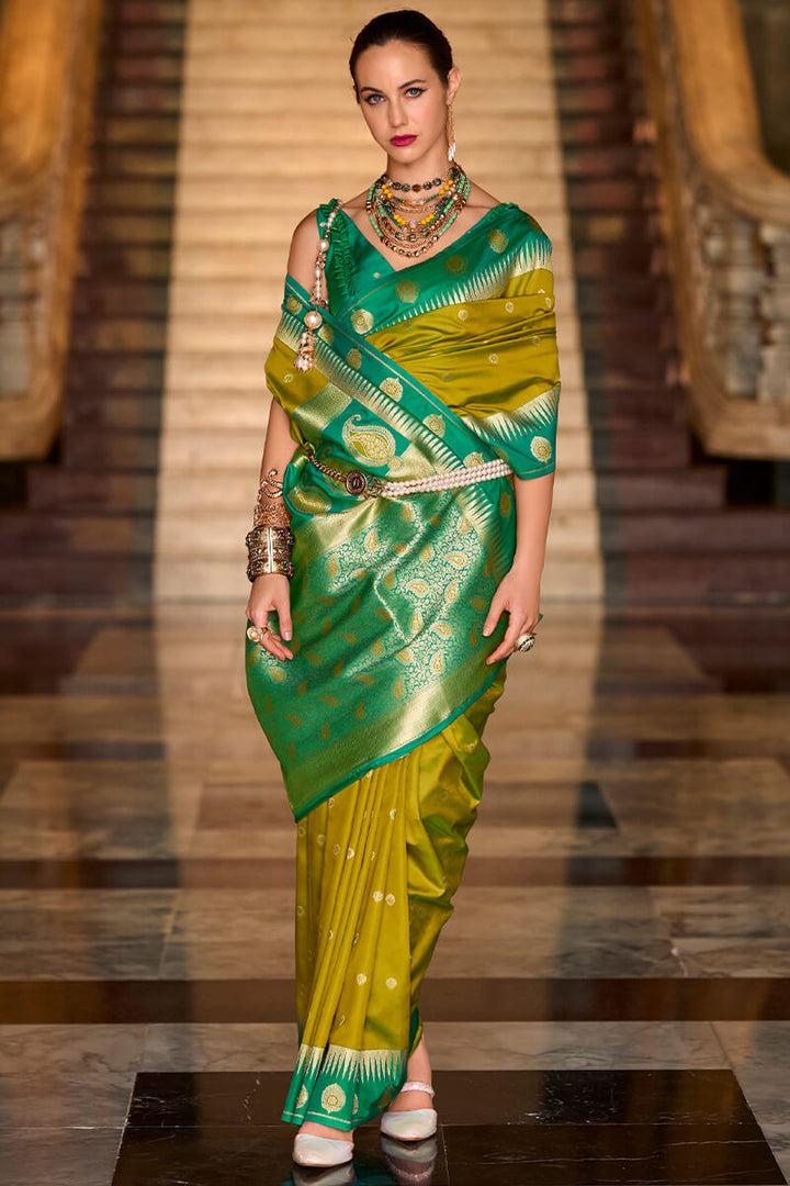 Muddy Yellow Soft Banarasi Silk Saree