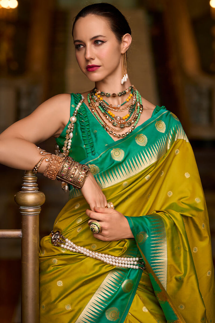 Muddy Yellow Soft Banarasi Silk Saree