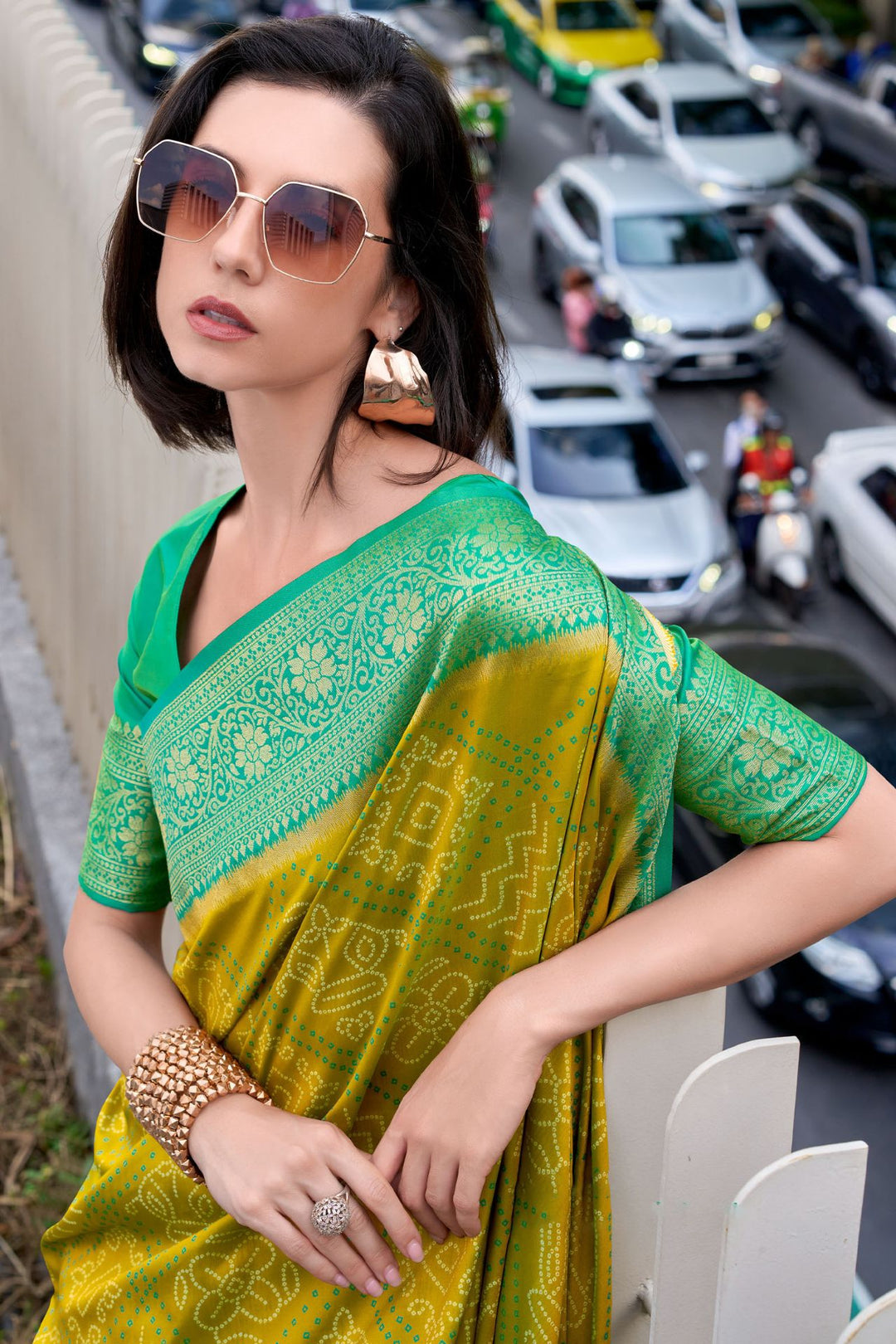 Muddy Yellow Soft Bandhani Saree