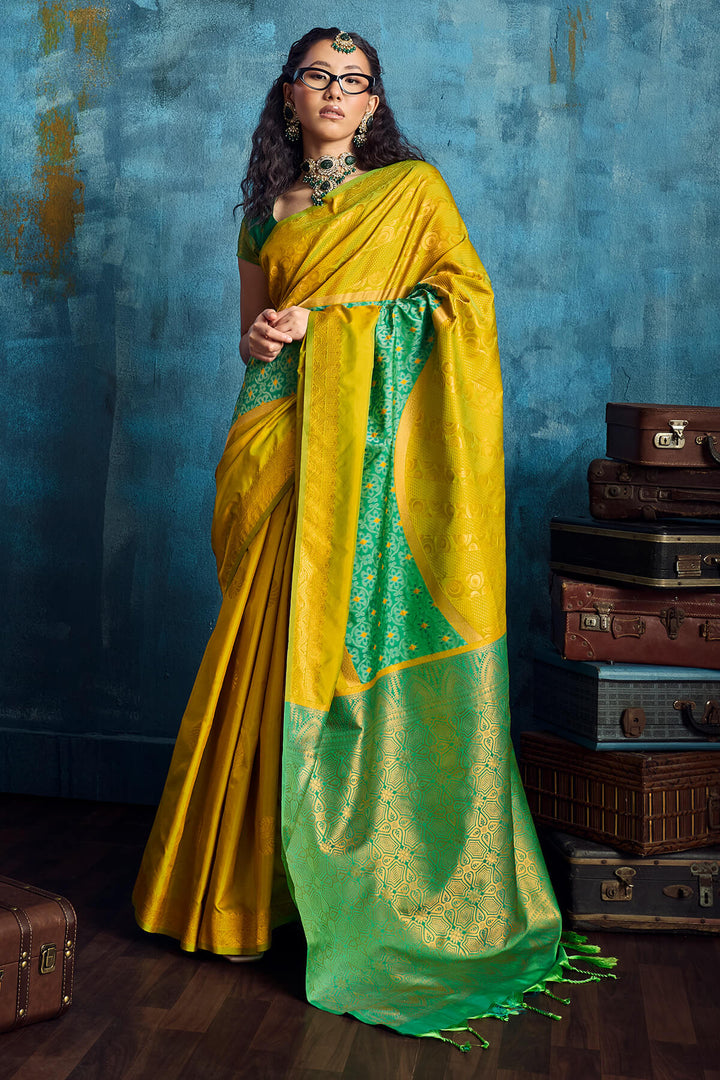 Muddy Yellow Soft Pochampally Silk Saree
