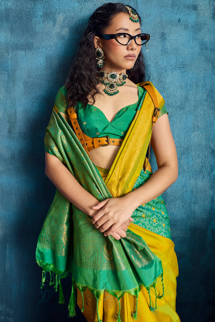 Muddy Yellow Soft Pochampally Silk Saree