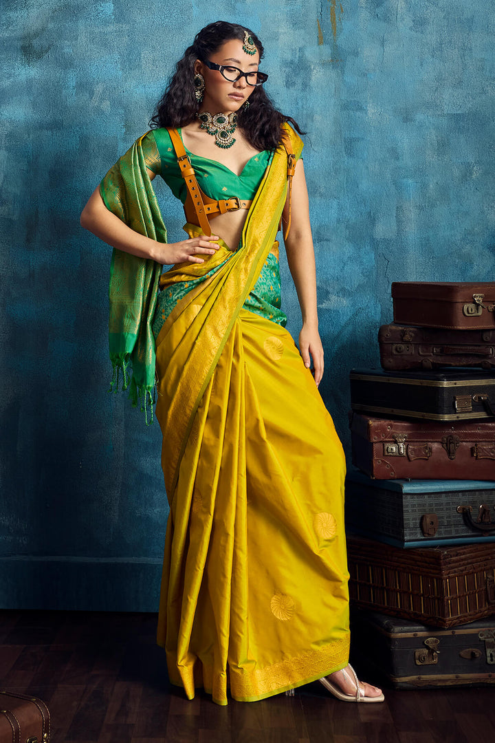 Muddy Yellow Soft Pochampally Silk Saree