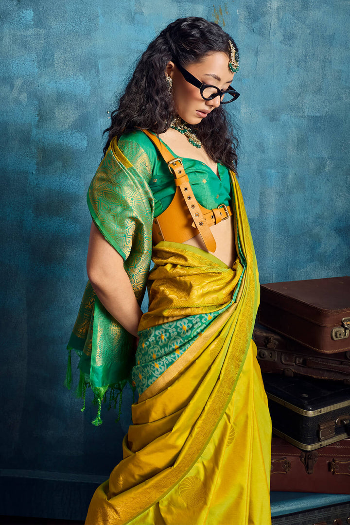 Muddy Yellow Soft Pochampally Silk Saree
