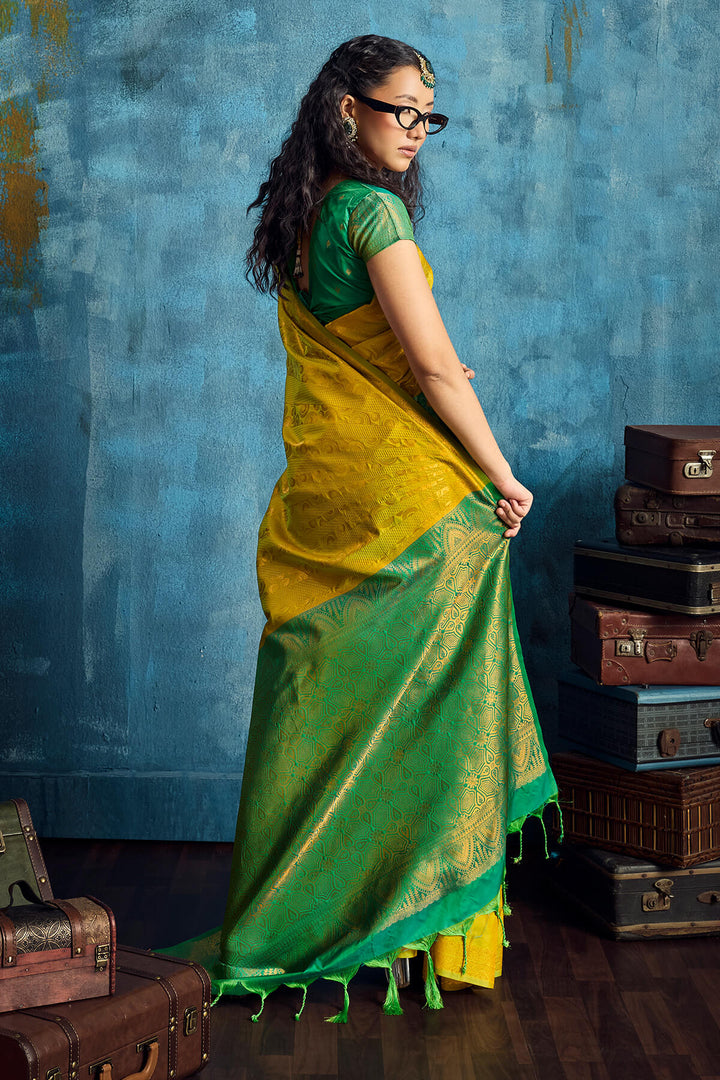 Muddy Yellow Soft Pochampally Silk Saree