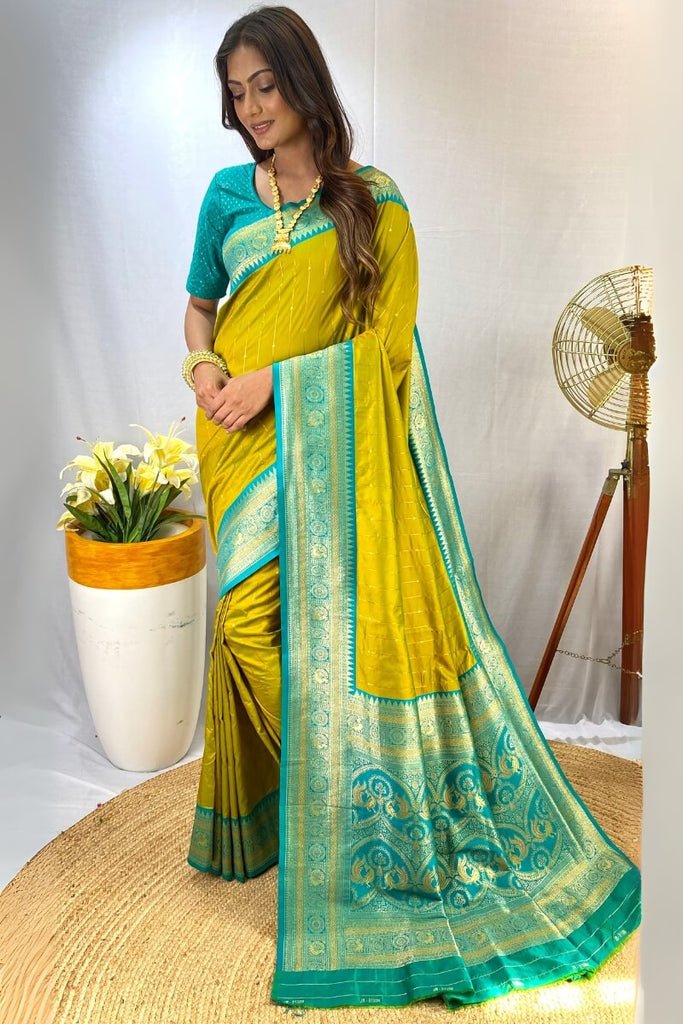 Muddy Yellow Zari Woven Banarasi Silk Saree