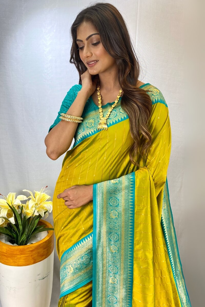 Muddy Yellow Zari Woven Banarasi Silk Saree