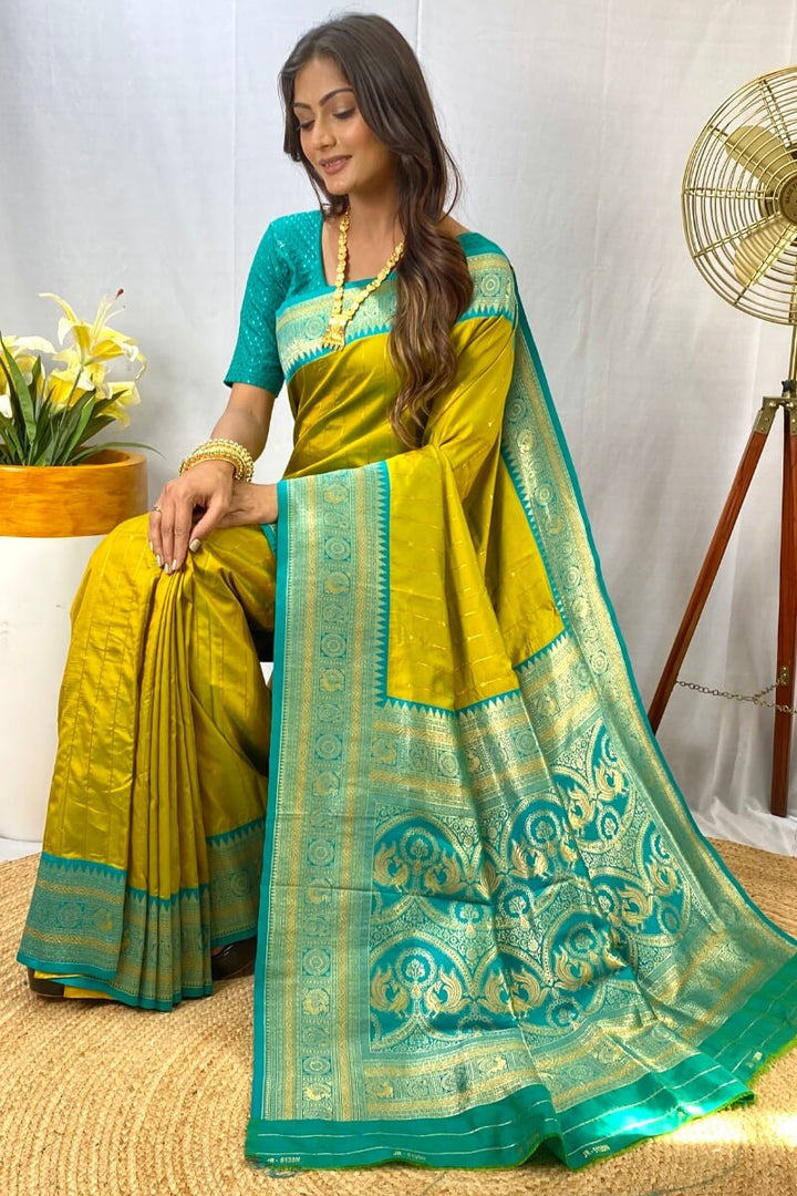 Muddy Yellow Zari Woven Banarasi Silk Saree