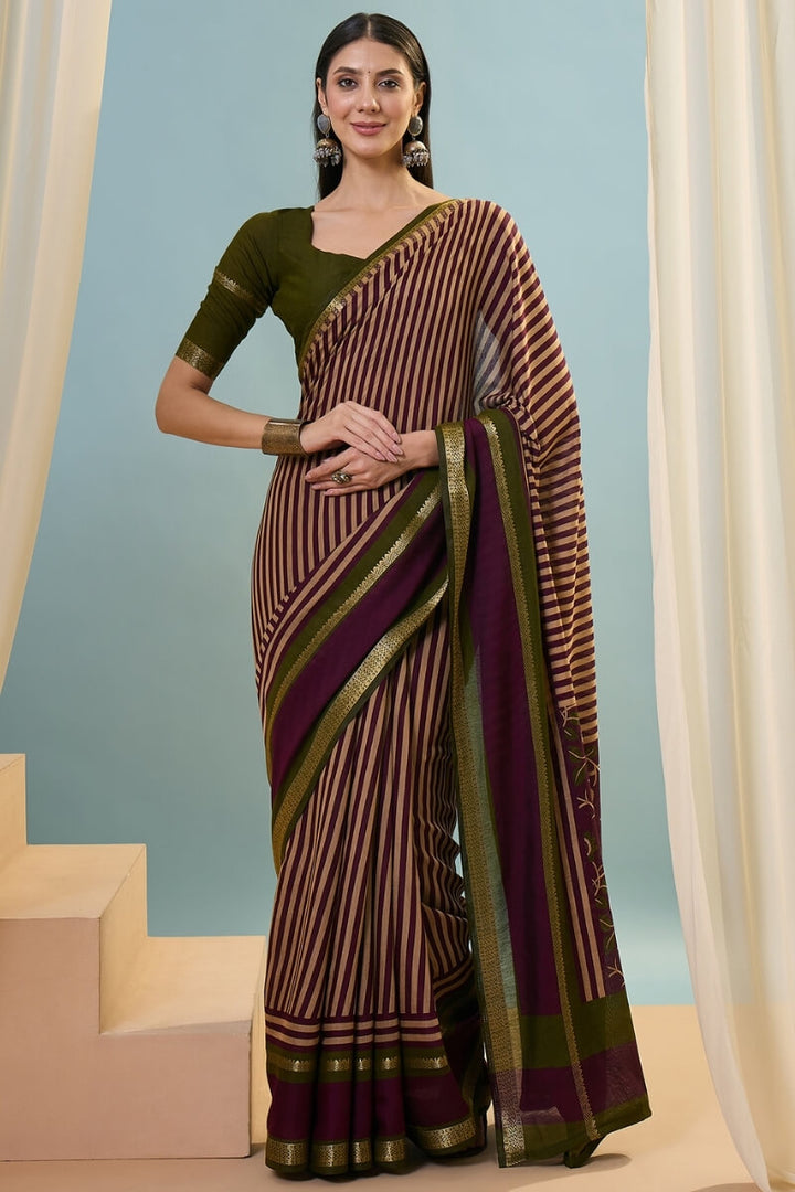 Mulberry Purple Printed Cotton Saree with Zari Woven Border