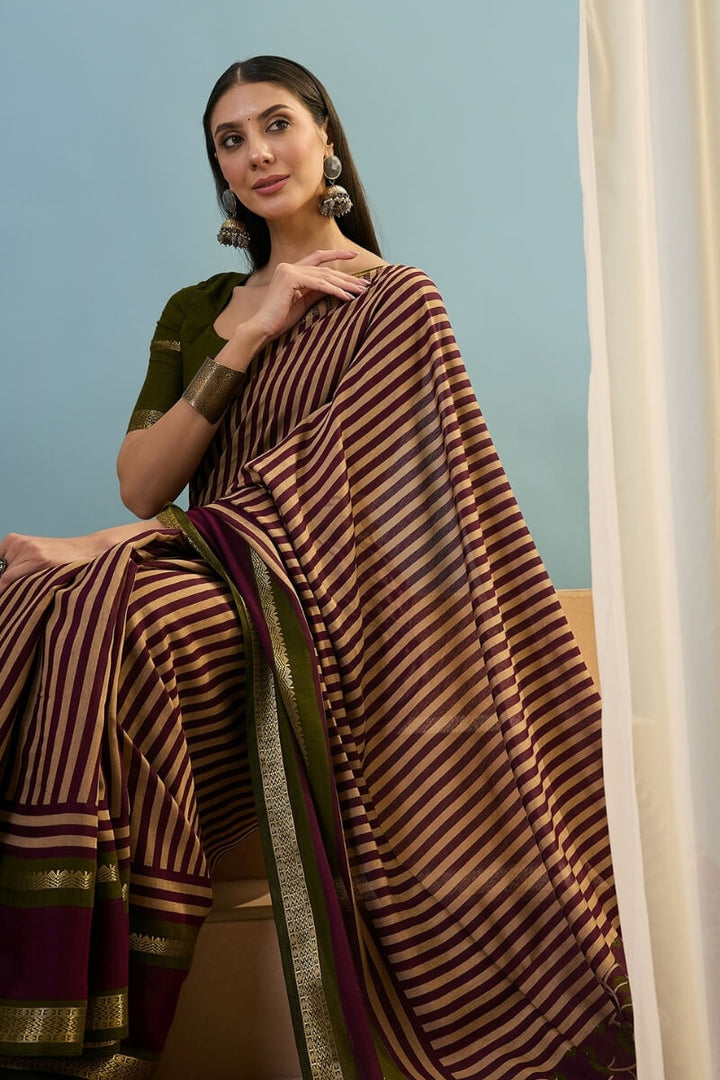Mulberry Purple Printed Cotton Saree with Zari Woven Border