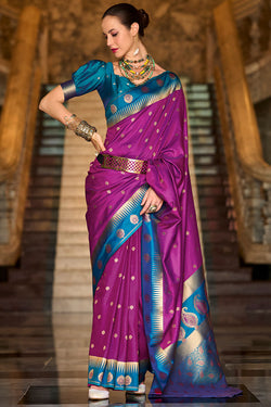 Mulberry Purple Soft Banarasi Silk Saree