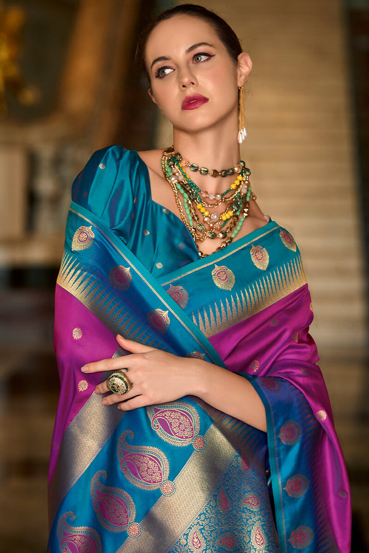 Mulberry Purple Soft Banarasi Silk Saree