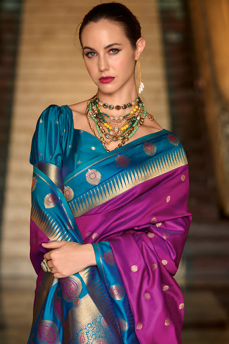 Mulberry Purple Soft Banarasi Silk Saree