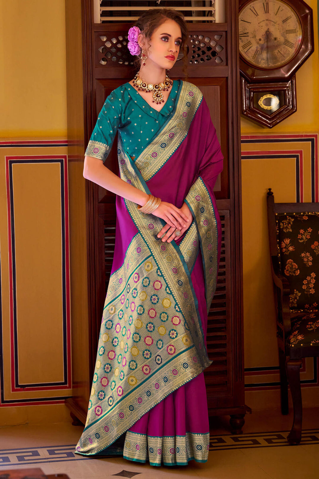 Mulberry Purple Soft Silk Saree