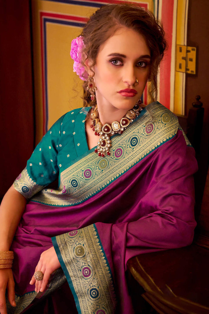 Mulberry Purple Soft Silk Saree
