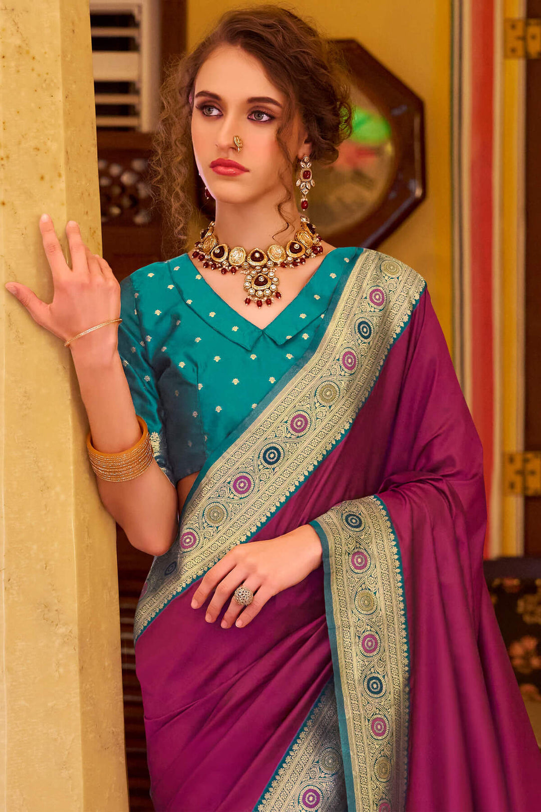 Mulberry Purple Soft Silk Saree