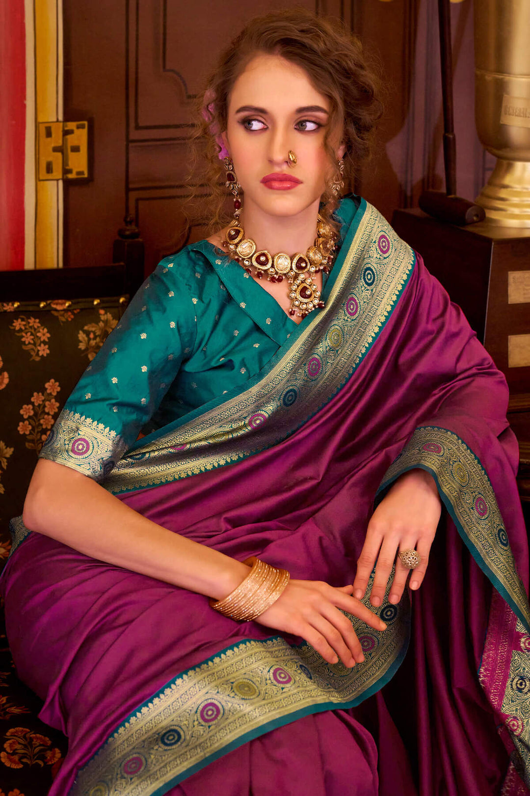 Mulberry Purple Soft Silk Saree