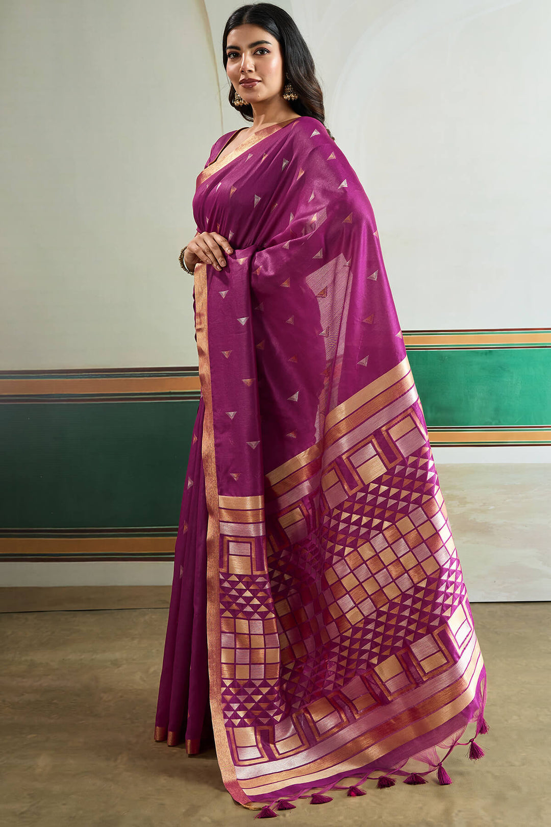 Mulberry Purple Woven Tussar Silk Saree