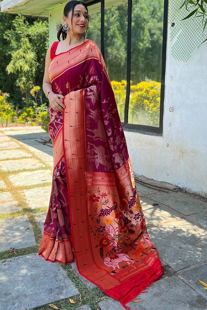 Mulberry Purple Zari Woven Paithani Silk Saree