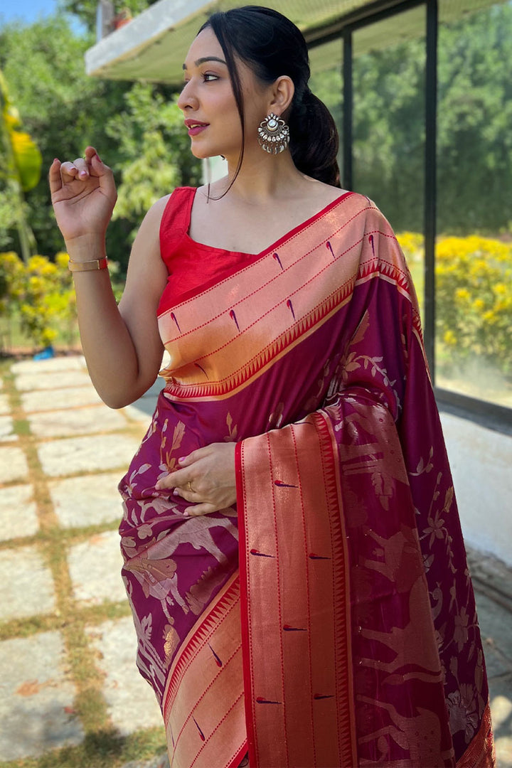 Mulberry Purple Zari Woven Paithani Silk Saree