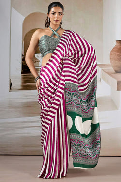 Mulberry Wine Ajrakh Printed Satin Crepe Silk Saree