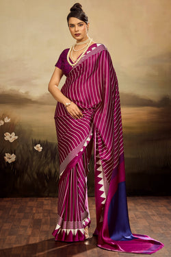 Mulberry Wine Ajrakh Printed Satin Silk Saree