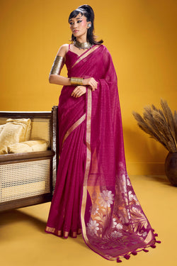 Mulberry Wine Munga Cotton Silk Saree