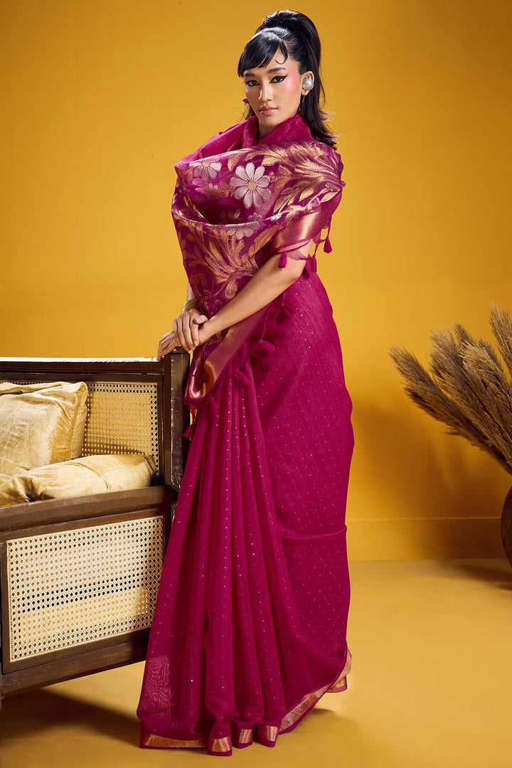 Mulberry Wine Munga Cotton Silk Saree