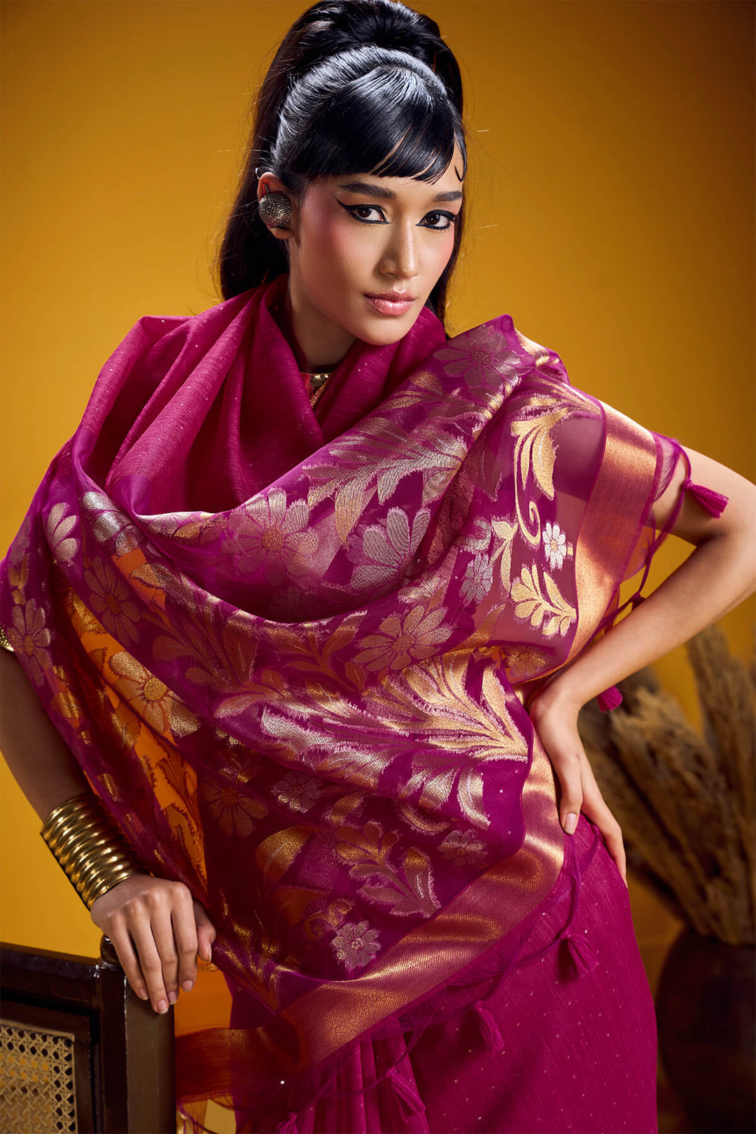 Mulberry Wine Munga Cotton Silk Saree