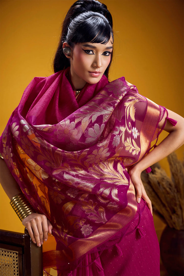 Mulberry Wine Munga Cotton Silk Saree