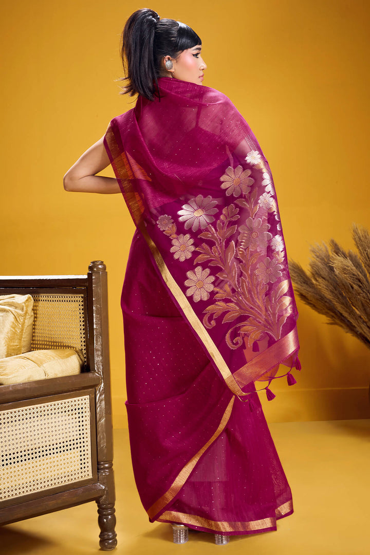 Mulberry Wine Munga Cotton Silk Saree