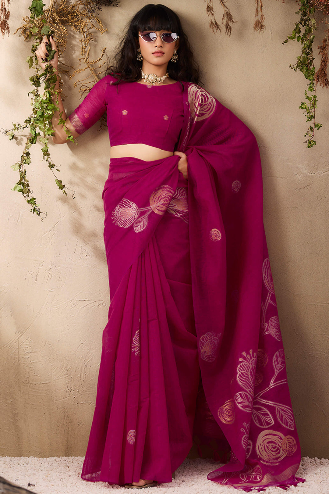 Mulberry Wine Munga Silk Saree