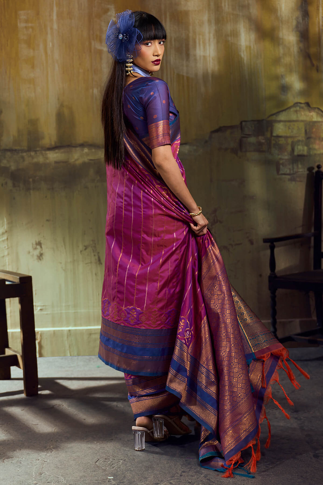 Mulberry Wine Soft Pochampally Silk Saree