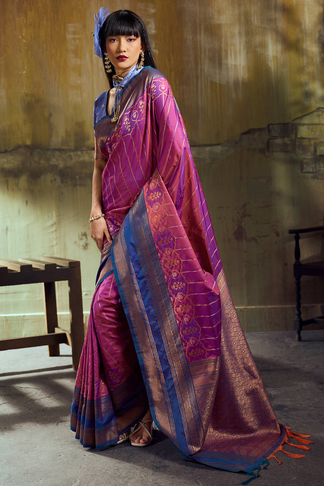 Mulberry Wine Soft Pochampally Silk Saree