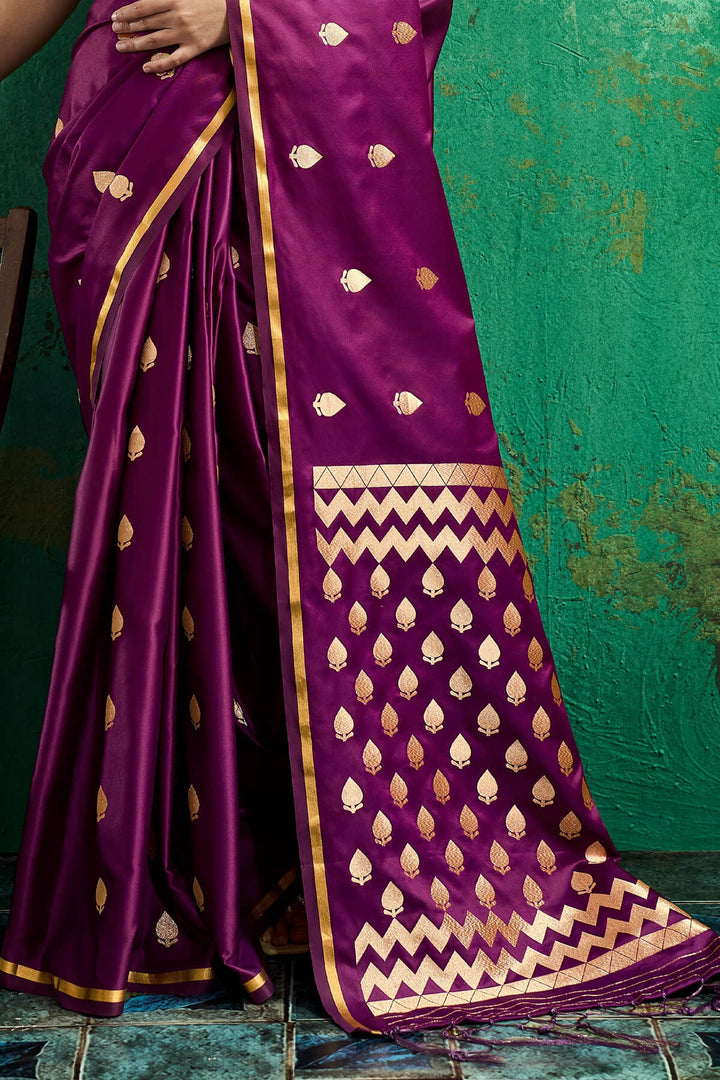 Mulberry Wine Zari woven Banarasi Satin silk saree