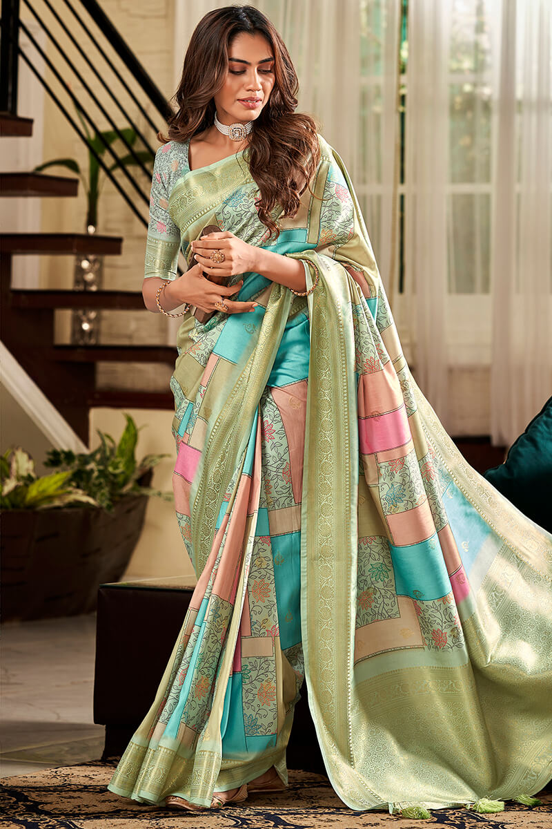 Multicolor Printed Soft Silk Saree