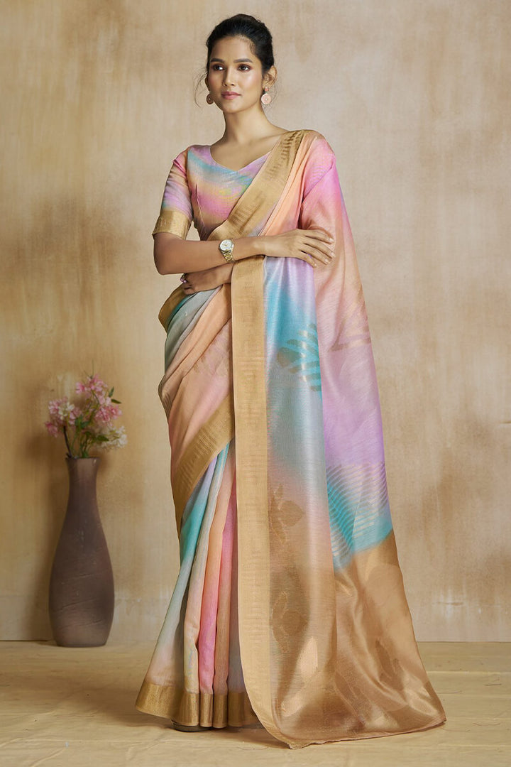 Multicolor Soft Silk Saree with Digital Print