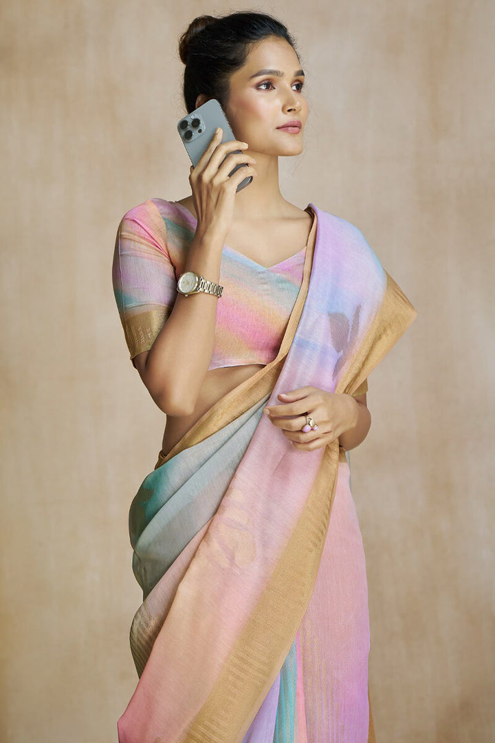 Multicolor Soft Silk Saree with Digital Print