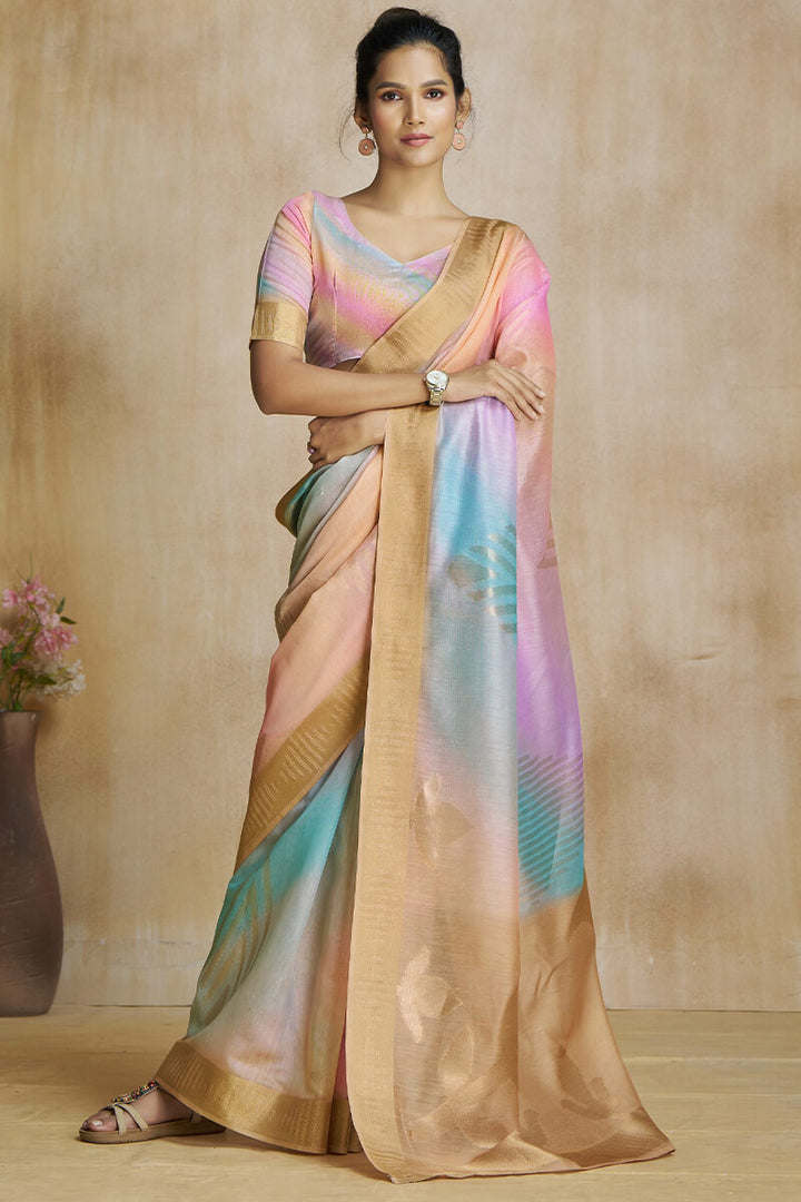 Multicolor Soft Silk Saree with Digital Print