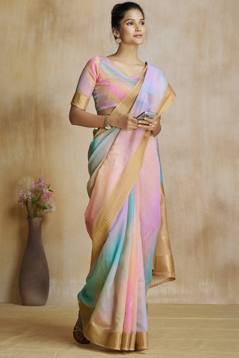 Multicolor Soft Silk Saree with Digital Print