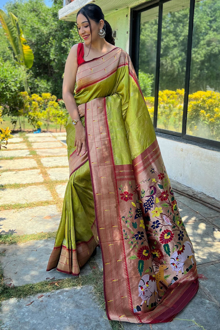 Murky Green Zari Woven Paithani Silk Saree