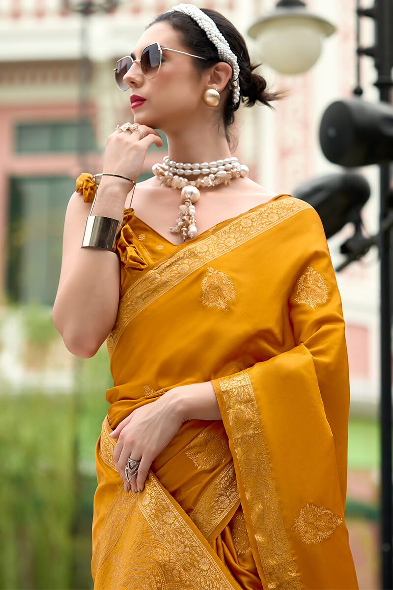 Mustard Yellow Banarasi Tissue Silk Saree