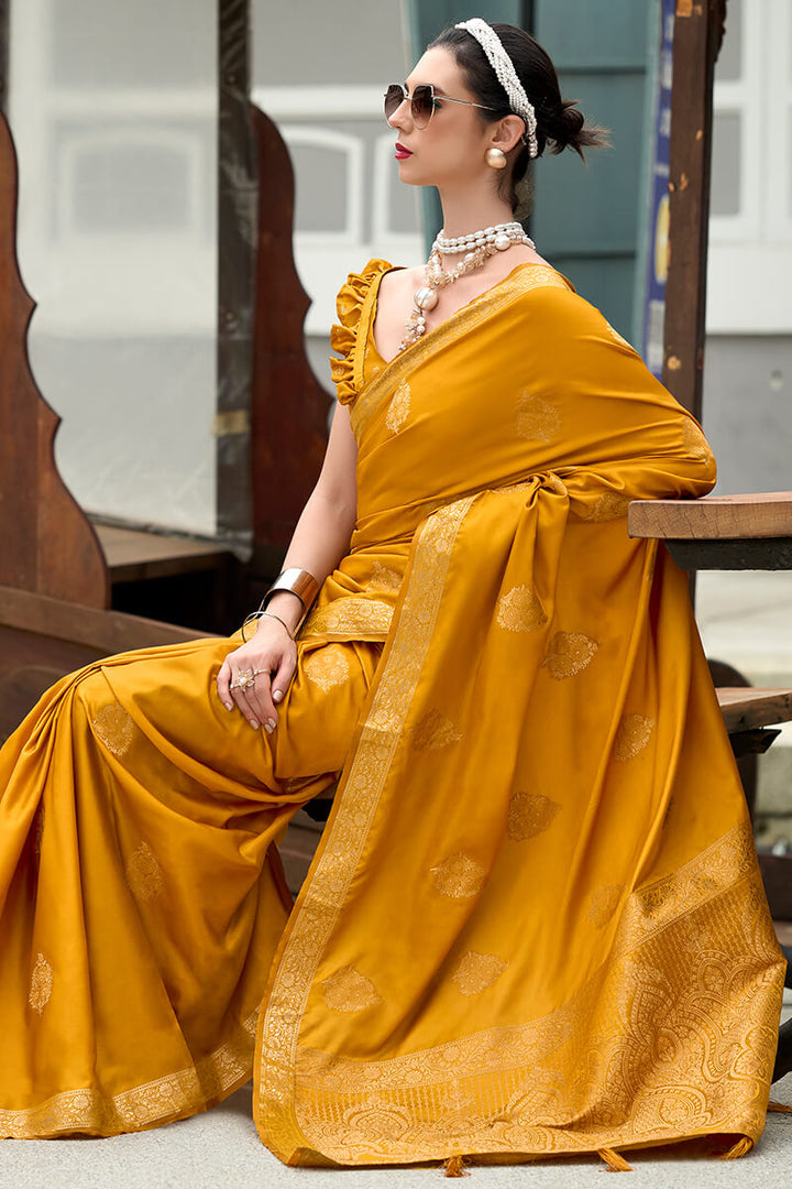 Mustard Yellow Banarasi Tissue Silk Saree