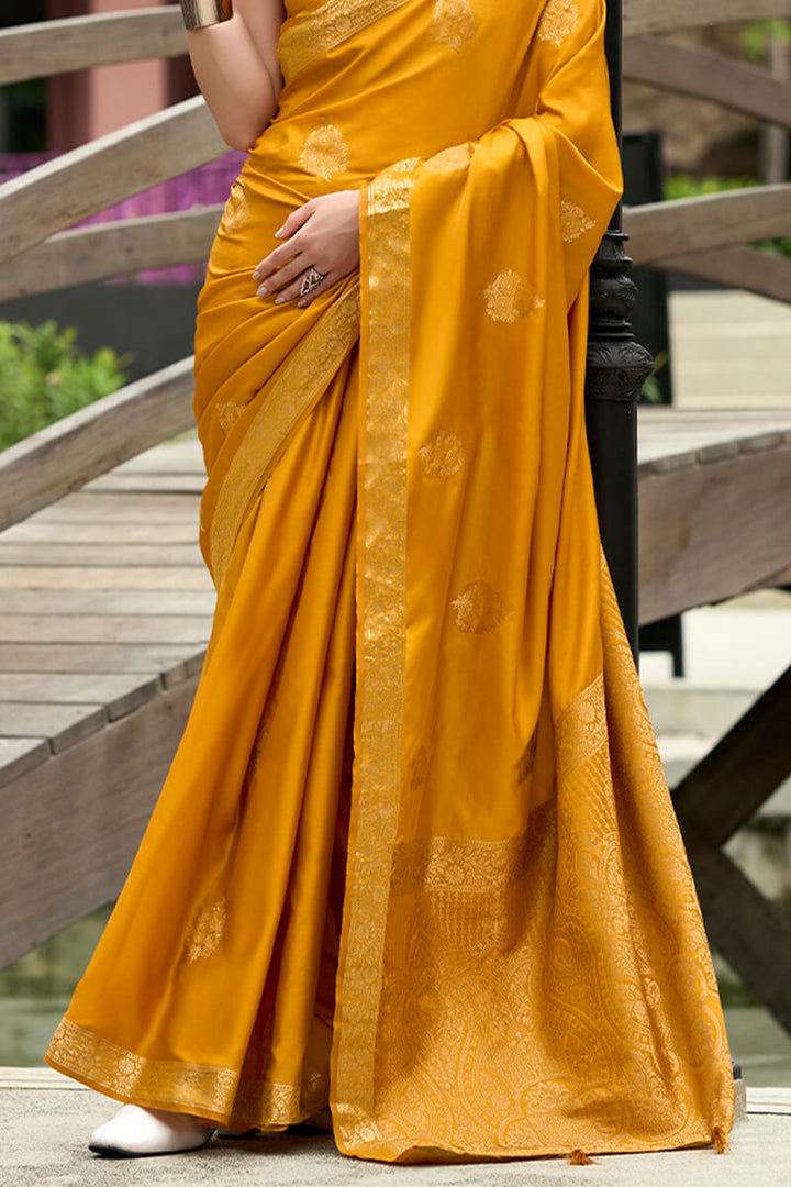 Mustard Yellow Banarasi Tissue Silk Saree