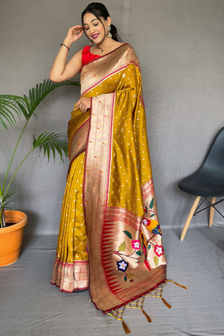 Mustard Yellow Paithani Silk Saree