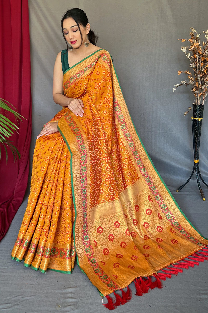 Mustard Yellow Patola Silk Saree