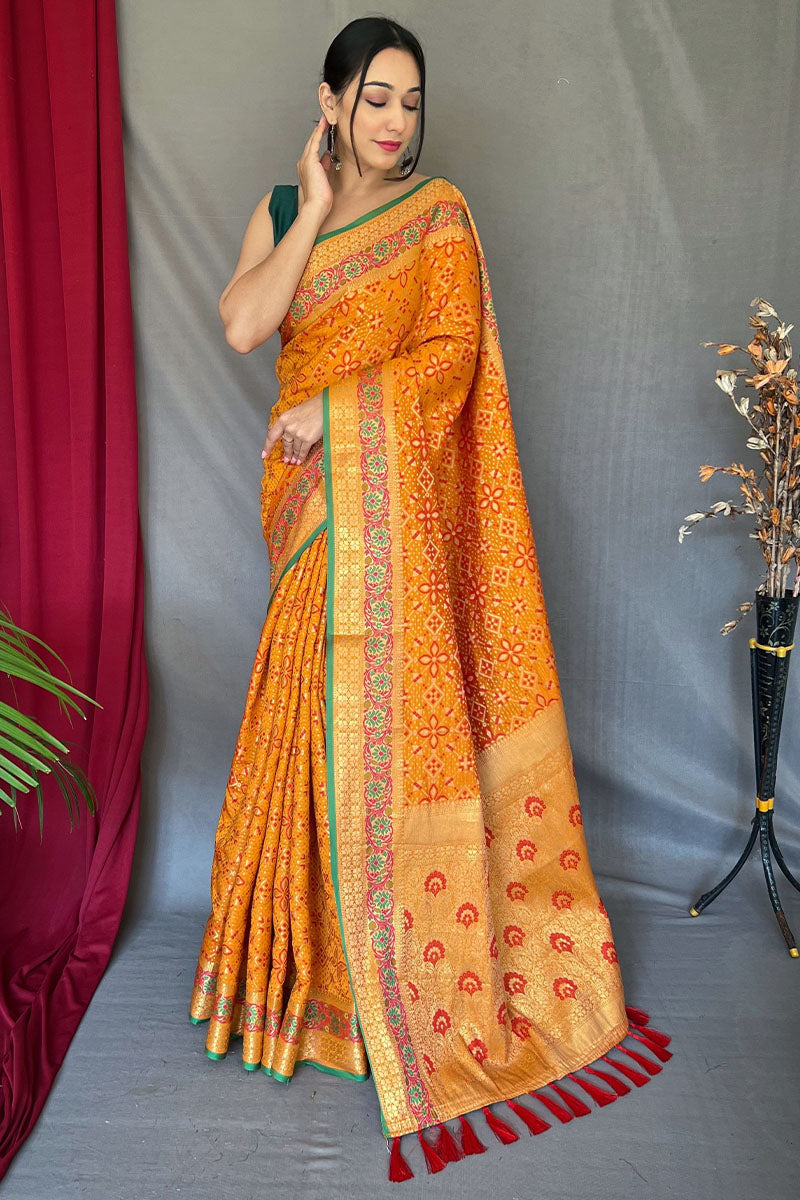 Mustard Yellow Patola Silk Saree