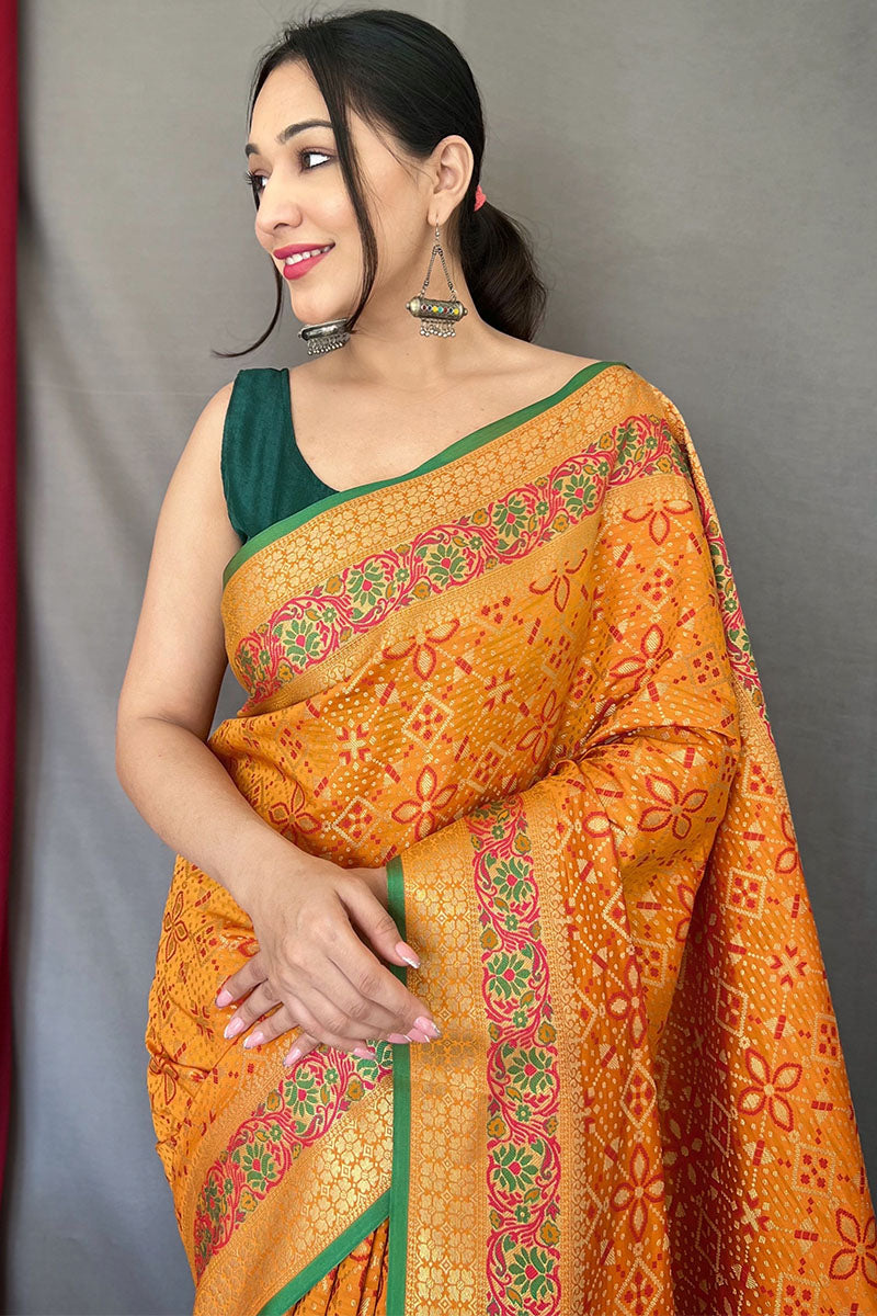 Mustard Yellow Patola Silk Saree