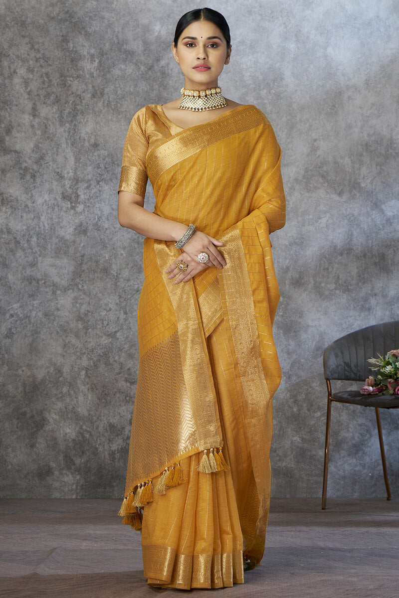 Mustard Yellow Soft Linen Silk Saree