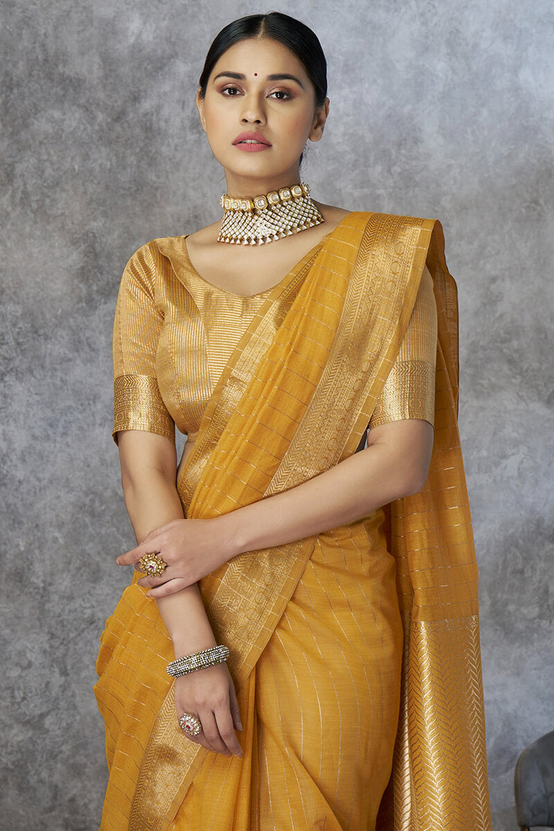 Mustard Yellow Soft Linen Silk Saree