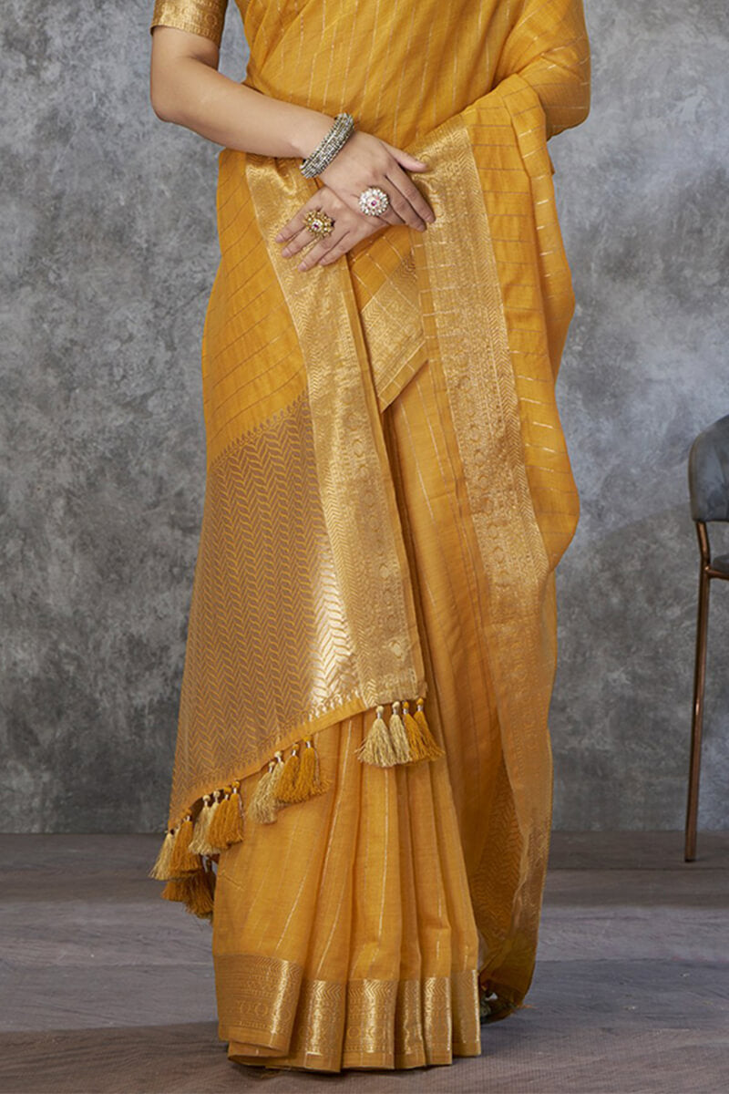 Mustard Yellow Soft Linen Silk Saree